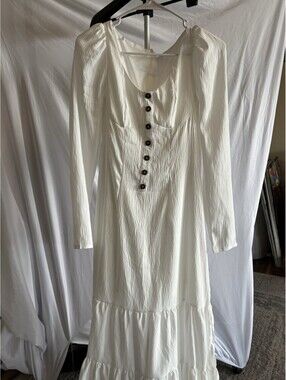 Bohemian White Prairie Style Maxi Dress Button Front And Tiered Ruffle Hem